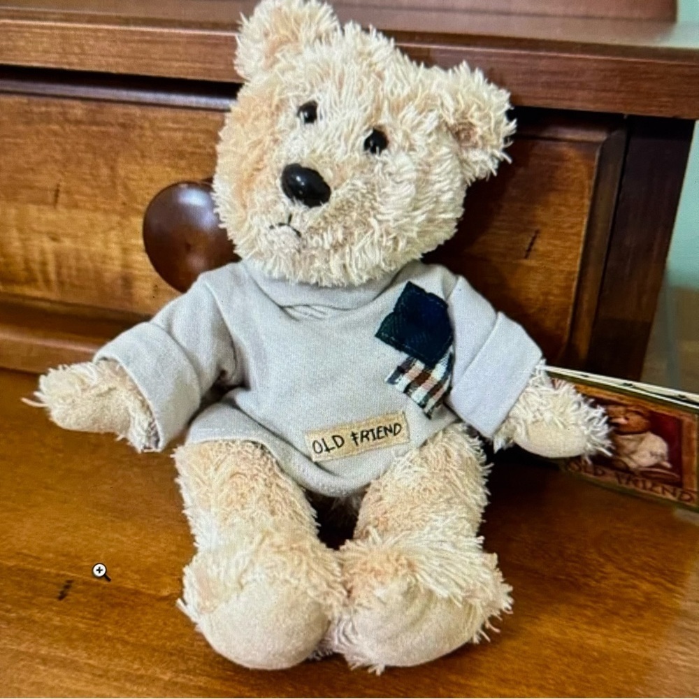NWT‎ Old Friend vintage Beige Stuffed Bear with plaid patch toy or room decor